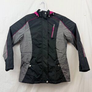 HB Sport Harve Benard Lined Windbreaker Rain Jacket Women S Gray Black
